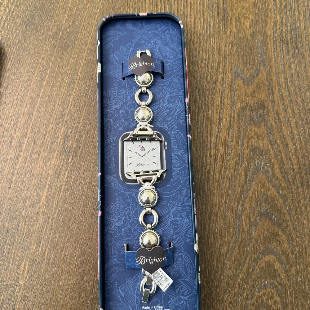 Brighton Silver Link Watch Bracelet with Black Apple Watch Face - Picture 3 of 4
